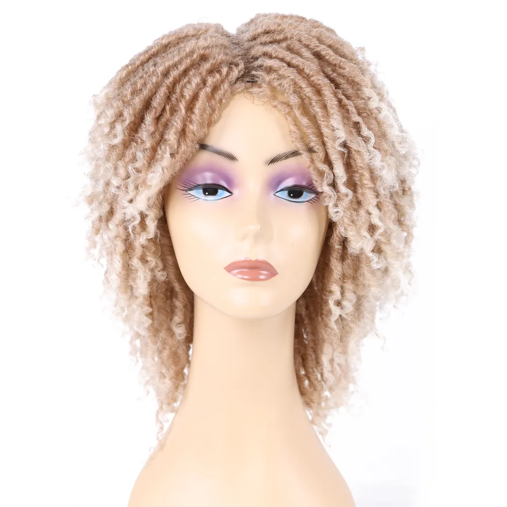 アフリカの女性のための短いドレッドロックカーリーウィッグ合成ソフトフェイクロックかぎ針編みの髪のウィッグブラック弾力のある編​​組braids wig6338409