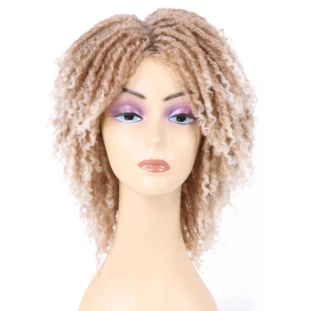 Perruque courte bouclée Dreadlock pour femmes africaines, perruques synthétiques douces Faux Locs au crochet, tresses noires rebondissantes Wig6338409