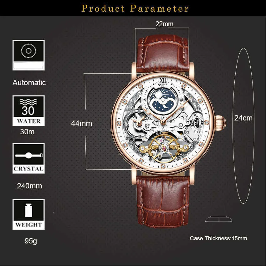 KINYUED squelette montres mécanique automatique montre hommes Sport horloge décontracté affaires lune montre-bracelet Relojes Hombre 210804