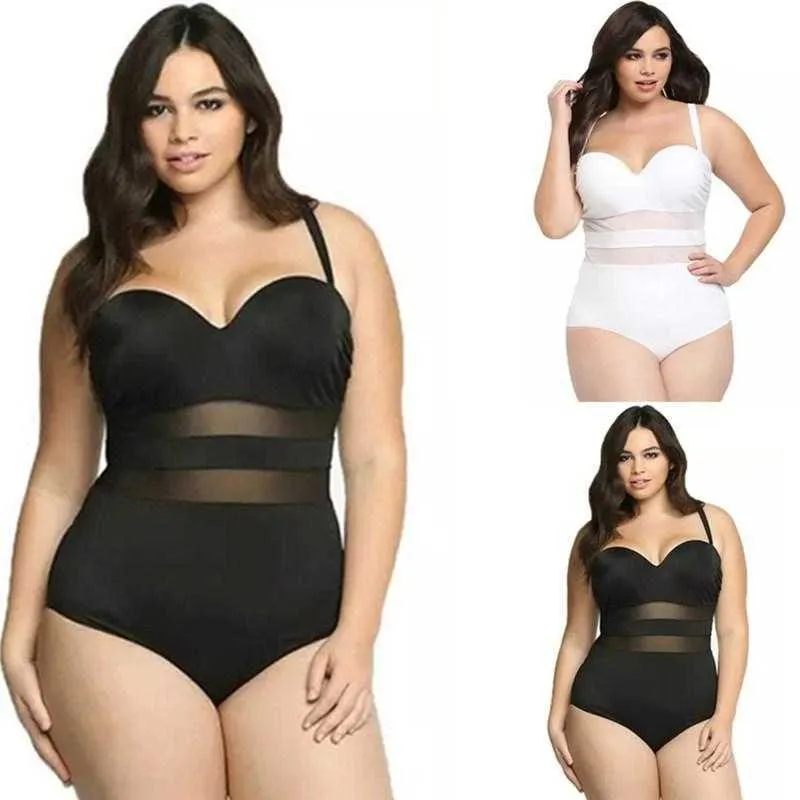 Femmes grande taille maille col en V profond maillots de bain une pièce sexe maillot de bain dos croisé Push Up maillot de bain Y0820