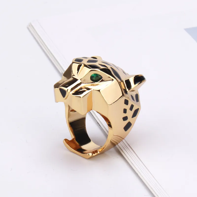 Vintage 2022 New Luxury Smooth Panthere Ring Big Enamel Hollow Leopard Ring Green eyes For Women Men Party Jewelry8021142