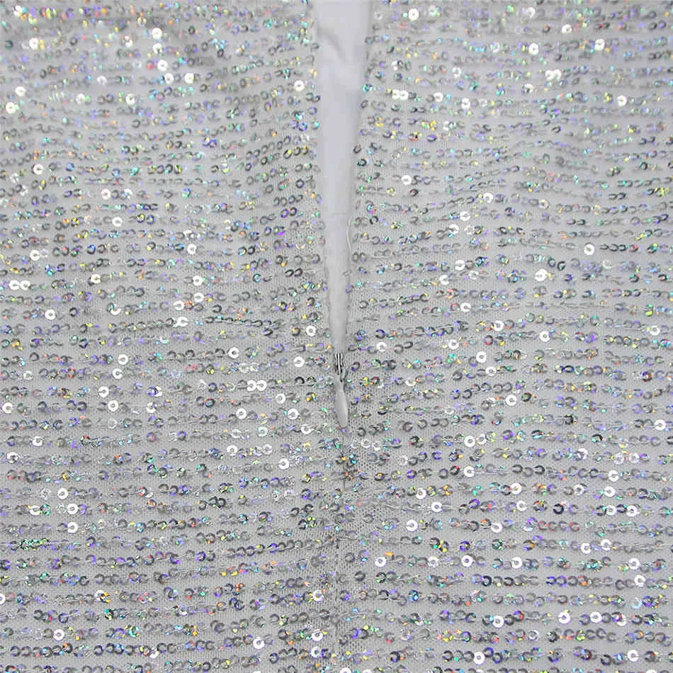 Бесплатная женская серебристая серебристая юбка набор Sexy V-образным вырезом фонарика верхняя вершина драпированного мини двух частей 210524