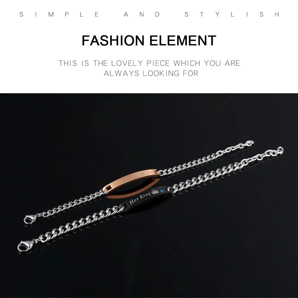 Titan stål för män Kvinnor Smycken Mode Crown Brev Zircon Trend Romantiskt Par Armband Armband Tillbehör 2021