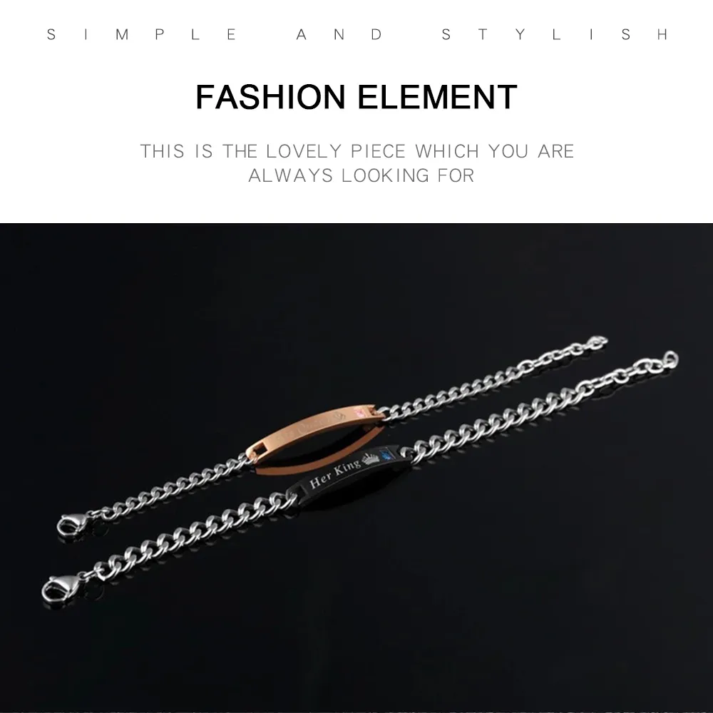 Titanium Steel For Men Women Jewelry Fashion Crown Letter Zircon Trend Romantic Couple Wrist Bracelet Accessories 2021