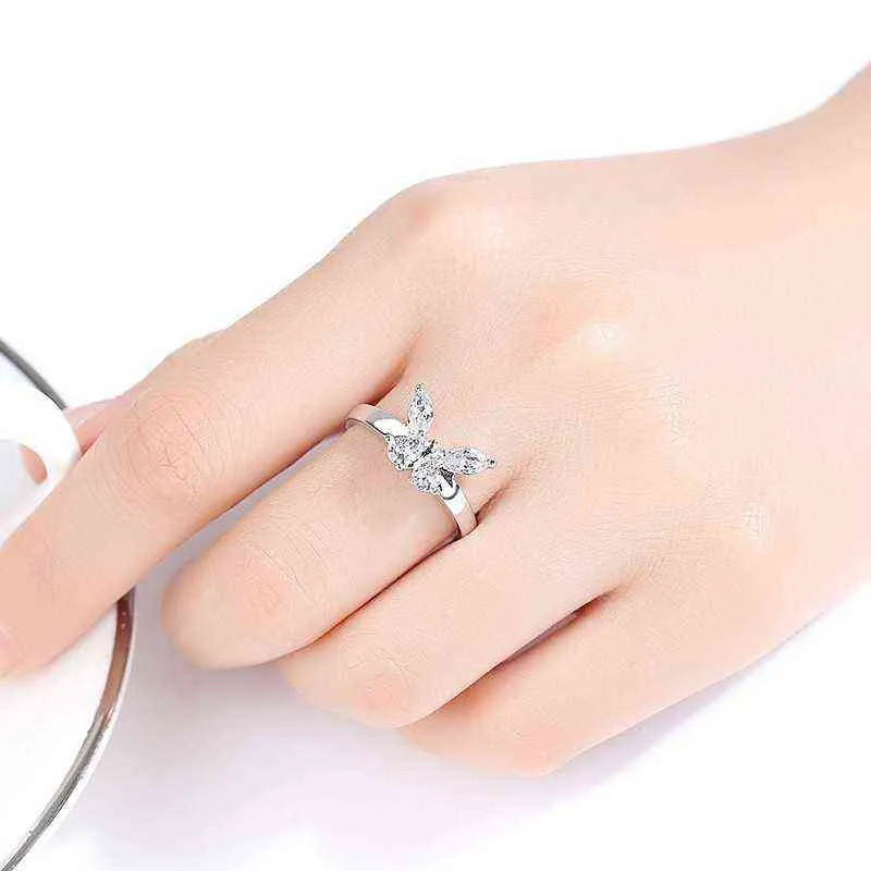 Delicado lindo borboleta em forma de cristal strass zircon anel de senhoras com AAA CZ para mulheres festa jóias de casamento G1125