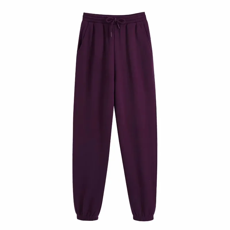 Kvinnor Elastiska Midja Stickade Långa Byxor Casual Lady Simple Loosed Trousers P1958 210430