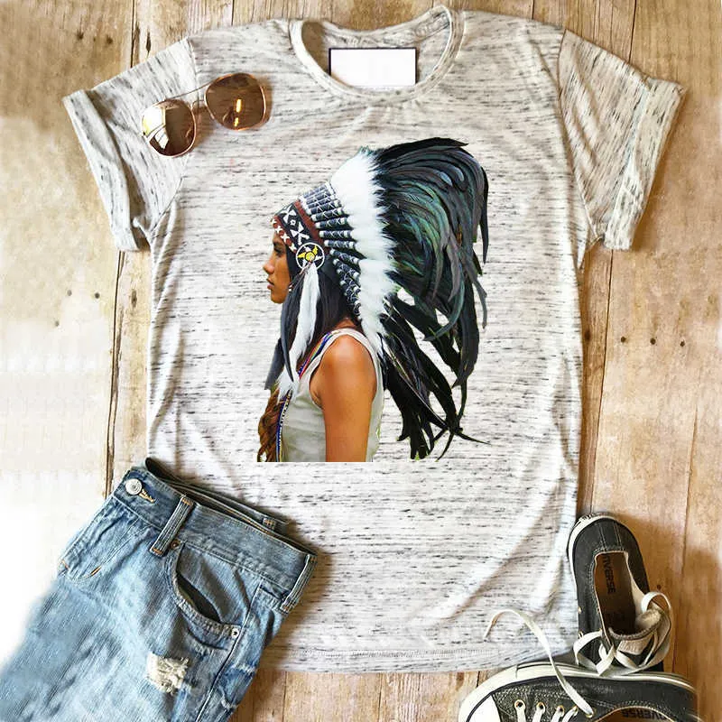 2020 Indian Folk Tees Women T-shirt Fashion Print Tops Summer Short Sleeve O-neck Tees T Shirt Female X0527