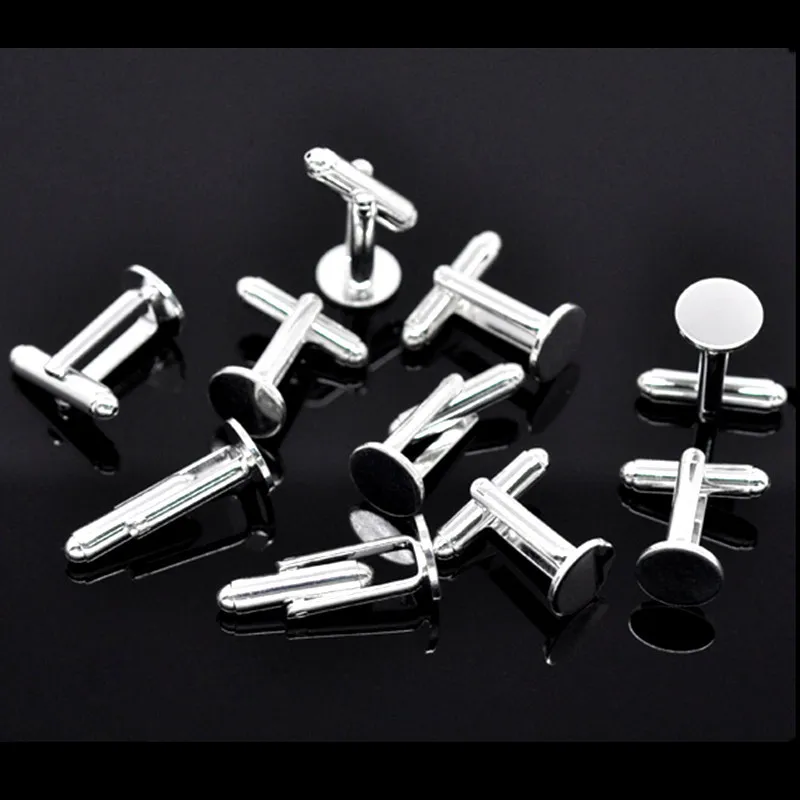 Boutons de manchette ronds en cuivre plaqué argent, 10 pièces, pour vêtements, bijoux, résultats de bricolage, 25x10mm