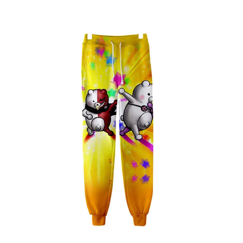 Anime Danganronpa Monokuma 3D Joggers Pantalons Hommes / Femmes Pantalons décontractés Hip Hop Pantalons de survêtement Noir Blanc Ours Cosplay Costumes Y0903