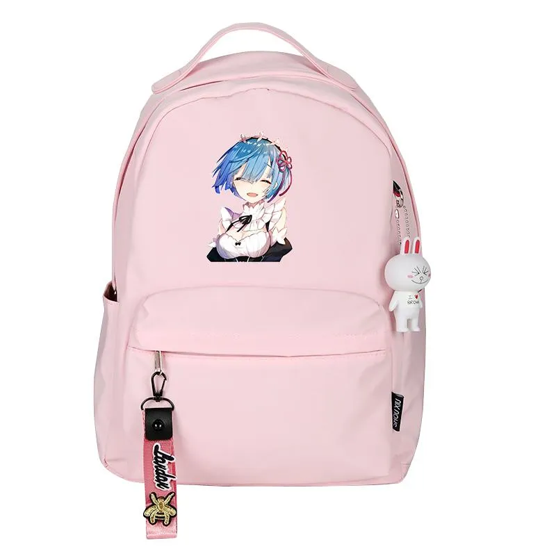 Plecak relife w innym świecie od Zero Rem Ram Women Cute Mochila Feminina nylonowa torba szkolna różowy Daypack Travel Rugzak264v