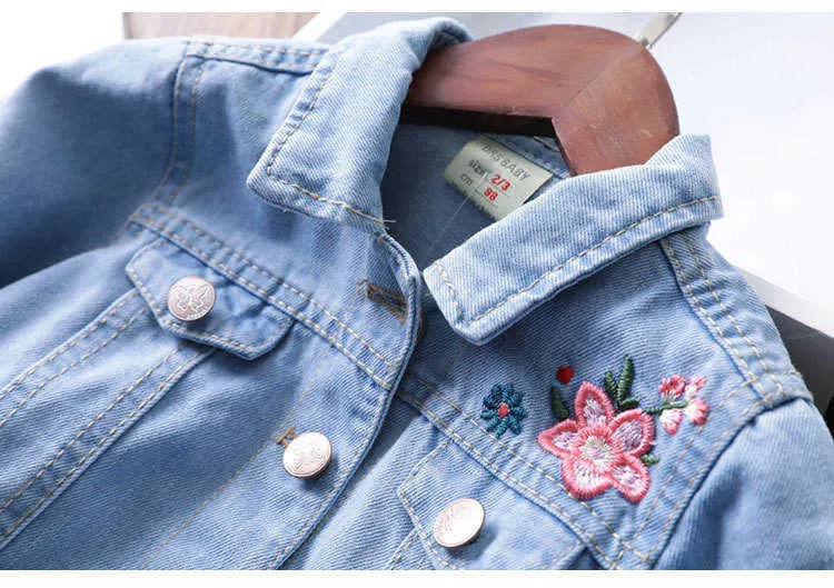Girls Jackets Spring And Autumn Children Clothing Denim Embroidered Jacket Outerwear 1-6 Years Old Baby Coat For 211011
