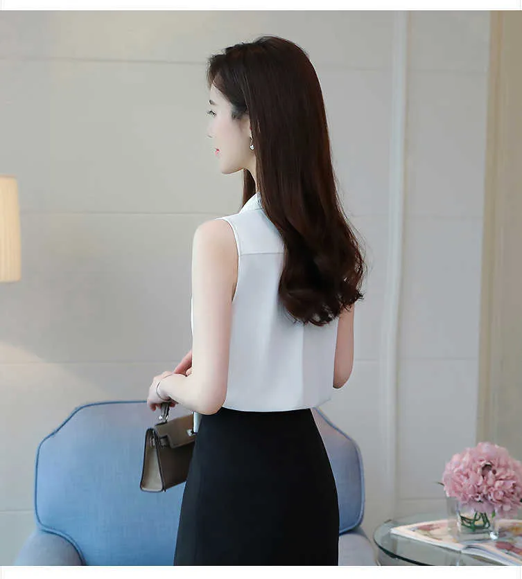 Koreanska mode sommar chiffong kvinnor tröjor vit ärmlös blouses damer plus storlek xxl s toppar och 210531