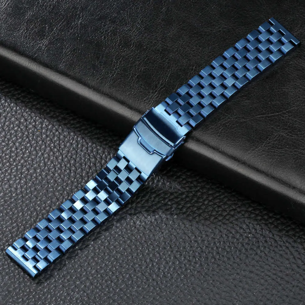 Azul Aço Inoxidável Watchbands Pulseira 20mm 22mm 24mm Solid Metal Watch Strap Cinto de Pulso Substituição Barras de Primavera Acessórios H0915