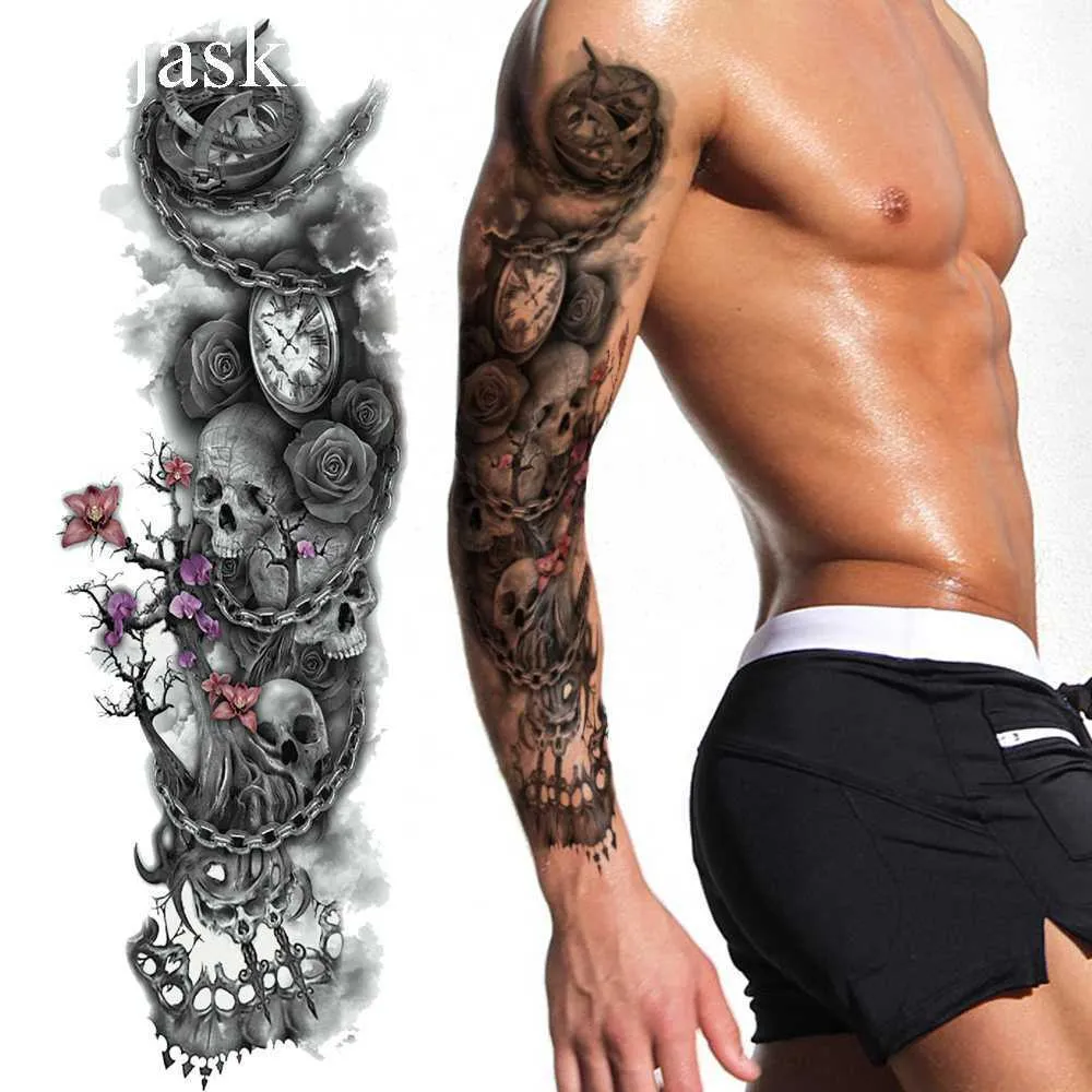 25 스타일 검은 가지 체인 휠 임시 스티커 전체 암 여성 방수 문신 남자 다리 어깨 가짜 타투스 크라운