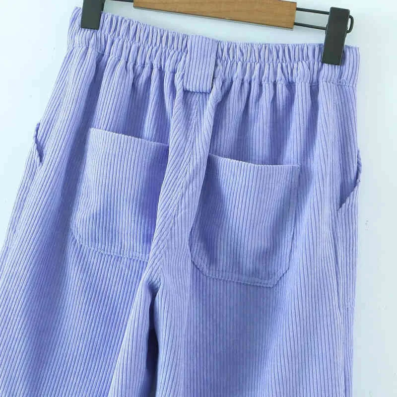 Przypadkowa kobieta luźna purpurowy sztruks spodnie ładunkowe wiosna jesień moda kleje spodnie kieszonkowe dziewczyny słodkie fajne spodnie 210515