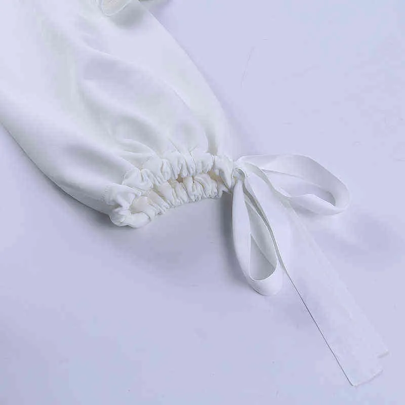 Beyouare elegancka koszulka damska seksowna slash szyi lucie bandaż solidne białe topy 2020 Autumn Casual Slim Office Tee 220207