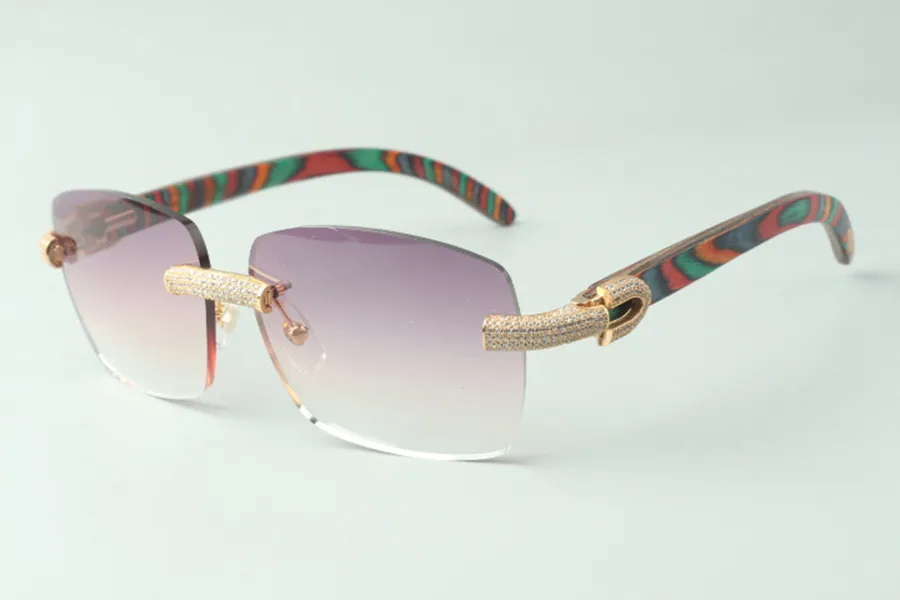 Óculos de sol de diamante micro-pavimentados Direct s 3524025 com hastes de madeira de pavão óculos de grife tamanho 18-135 mm256S