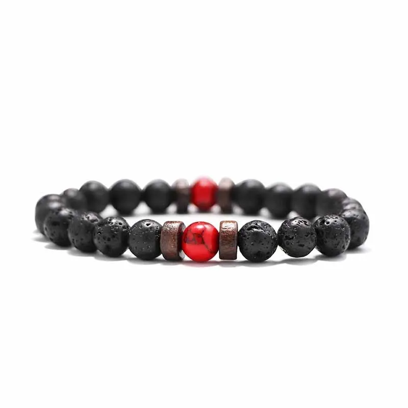 Volcanic Stone Bracelet for Men Lava Wooden 8mm Beads Braceletes Tibetan Buddha Wrist Chain Women Men's Jewelry Gift Bracelets