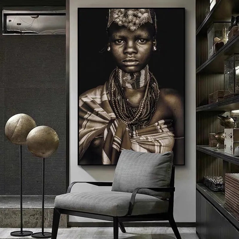 現代のアフリカの部族黒人アートポスターとプリント女性キャンバス絵画壁アート写真リビングルームの家の装飾cuad3998553