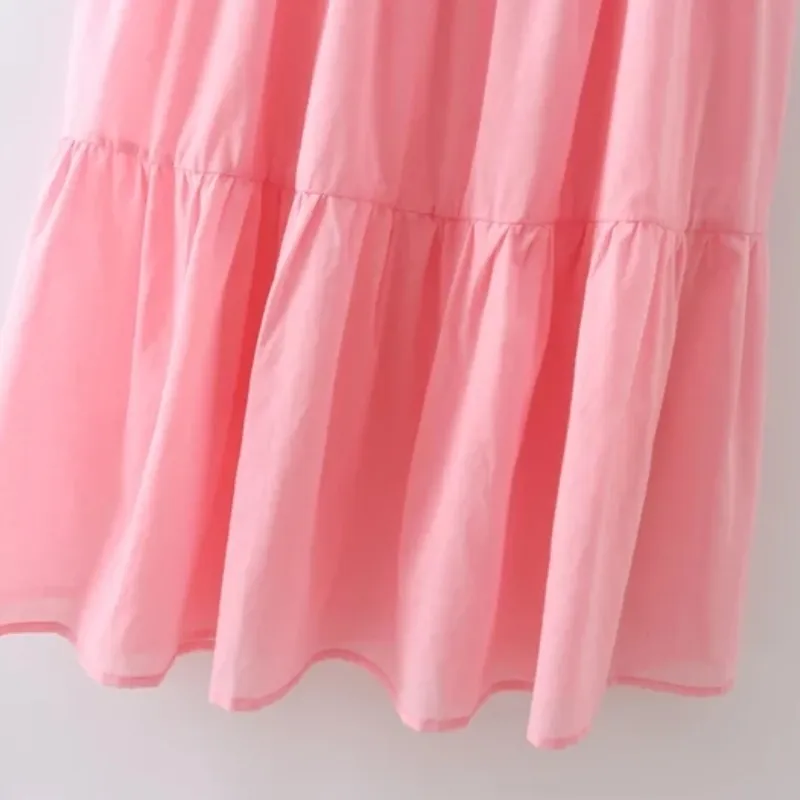 Summer Women Tiered Ruffle Pink Bretella Midi Dress Donna Abiti senza maniche Casual Lady Loose Vestido D7770 210430