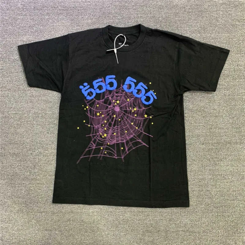 21FW hip-hop Foaming Printing Young Thug  555555 BP5wrld T Shirt Men Women High Quality Spider Web Pattern short sleeves