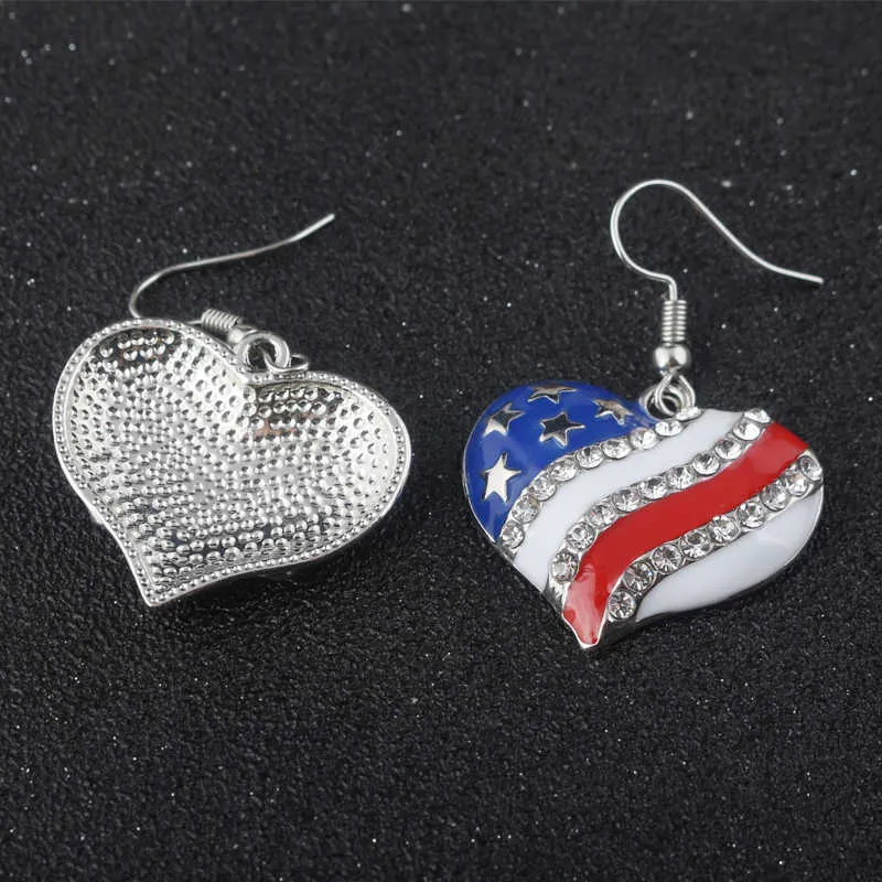 New Fashion Bandiera americana Stella Cuore Orecchini a forma di cristallo Pentacolo Ragazza Patriot Ear Studs Brincos Bijoux Regalo Q0709