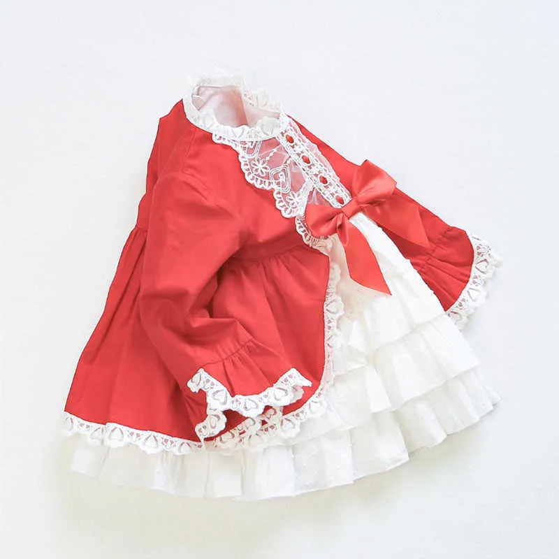 Girls Spanish Dresses Baby Lolita Princess Red Lace Ball Gowns Infant 1st Birthday Baptism Outfits Boutique Dress 210615