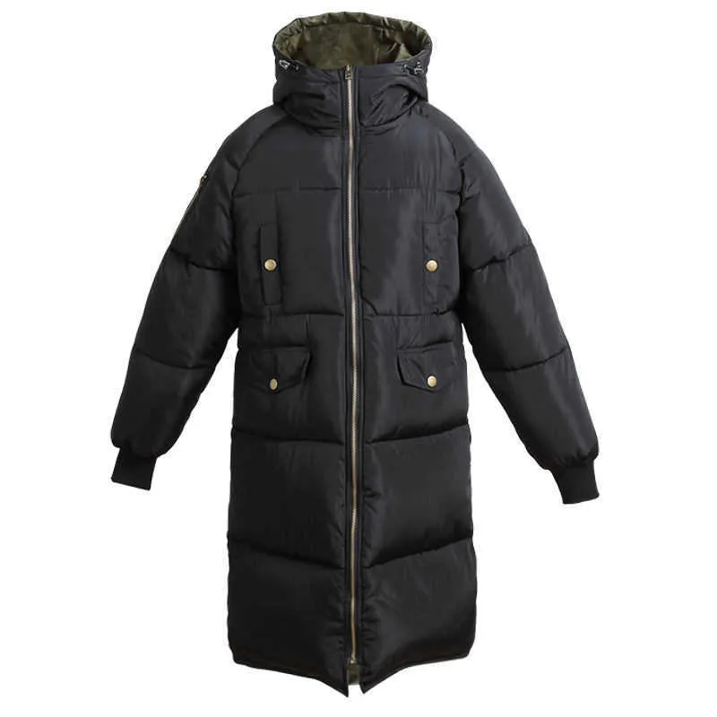 Oversize Coat Women Autumn Winter Jacket Parka Thick Long Down Cotton Hooded And Men Couple Puffer C6636 211013