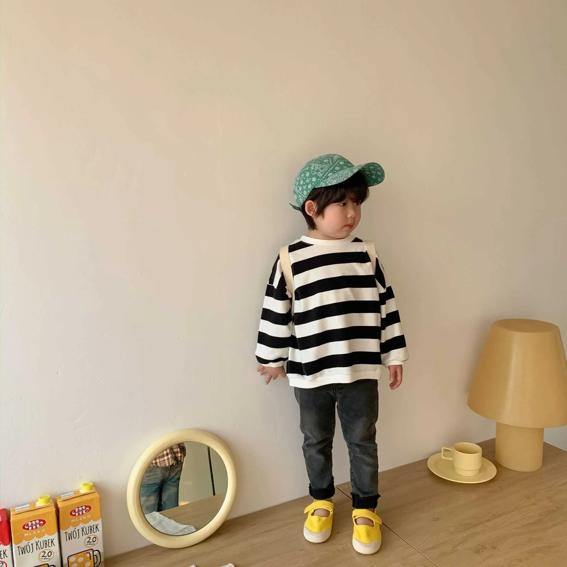 Spring unisex cotton loose striped sweatshirts Boys and girls all-match casual long sleeve Tops clothes 210708