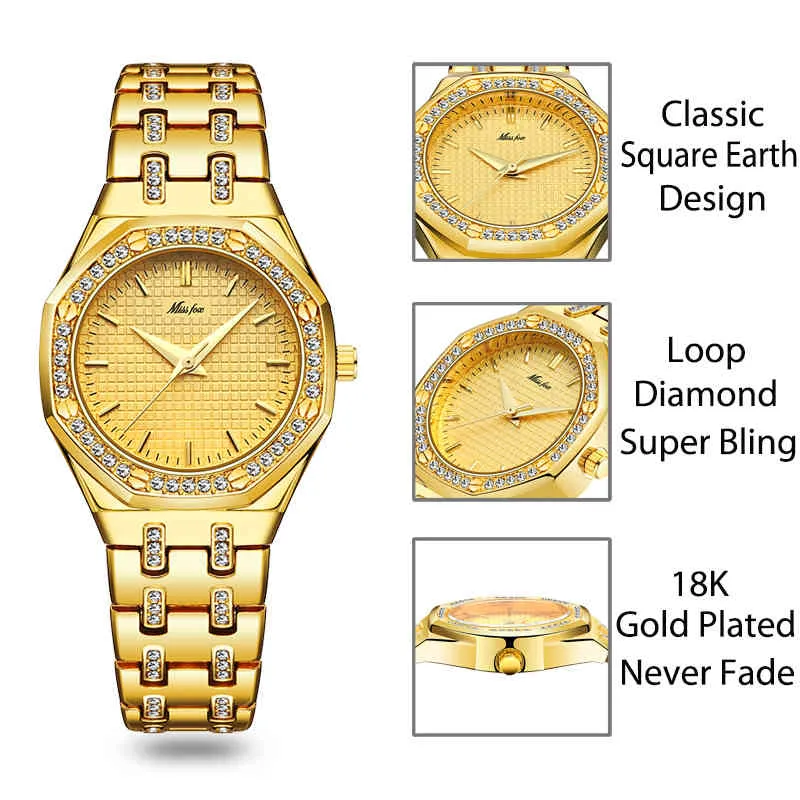 Moda donna es costoso orologio da polso da donna in oro 18 carati da donna al quarzo analogico classico con gioielli con diamanti MISSFOX