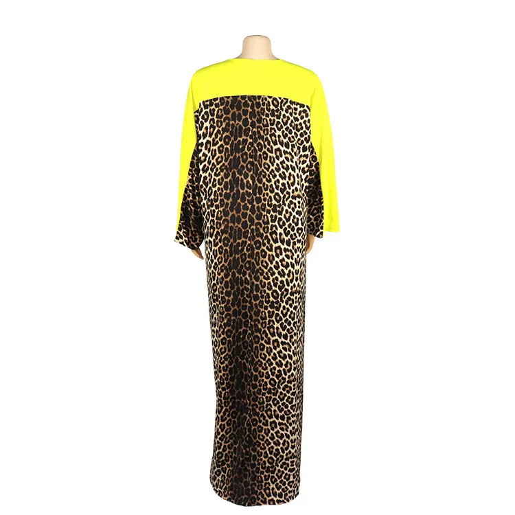 Femmes Léopard Lâche Maxi Robes Imprimer Manches Longues O Cou Patchwork Robes Femme Mode Africaine Automne Grande Taille Robes 210416