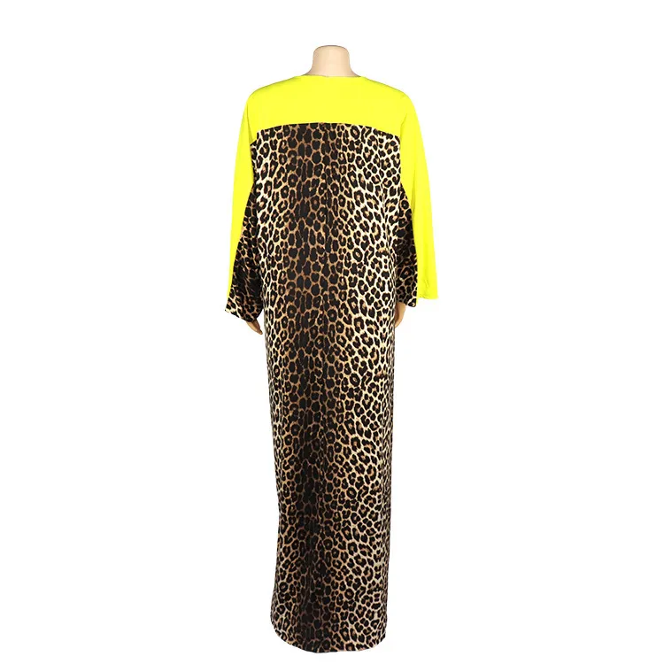 Kvinnor Leopard Lösa Maxi Klänningar Skriv ut Långärmad O Neck Patchwork Robes Kvinna Mode Afrikansk Höst Stor Storlek Vestidos 210416