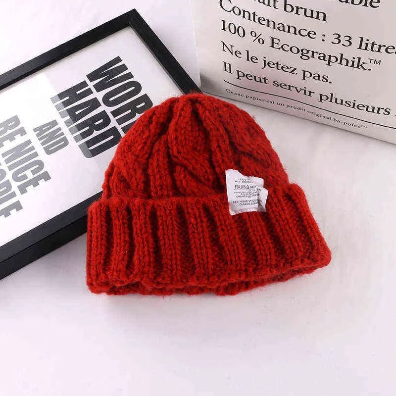 LDSLYJR 2021 Höst och vinter akrylbrev tjockna stickad hatt varm hatt Skullies Cap Beanie hatt för män och kvinnor 150 y21111
