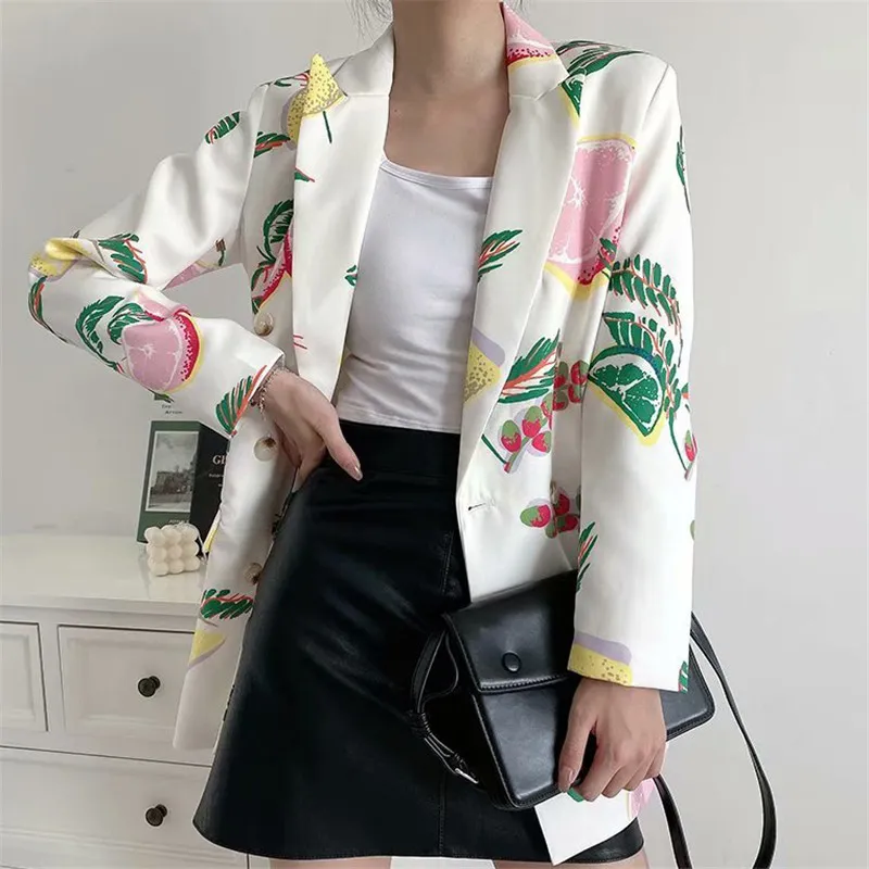 BLSSQR Print Double Breasted Ladies Blazer Woman Work Suit Kvinnors Jacka Kontor Lady Formella Kvinnor Blazers och Jackor 210430