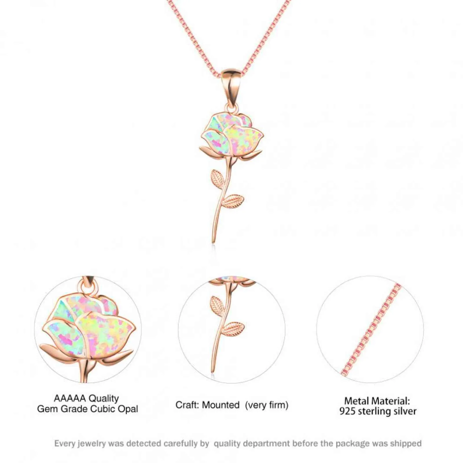 One Piece White Opal Rose Gold Flower Pendant Necklace For Women France Romantic Box Chain Wedding Neck Jewel Gift7525247