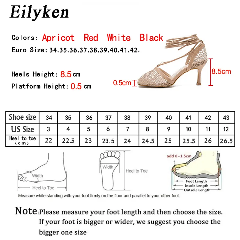 Eilyken été automne Sexy maille pompes sandales femme bout carré talon haut à lacets croisé Stiletto creux robe pompes chaussures shgowshgtow