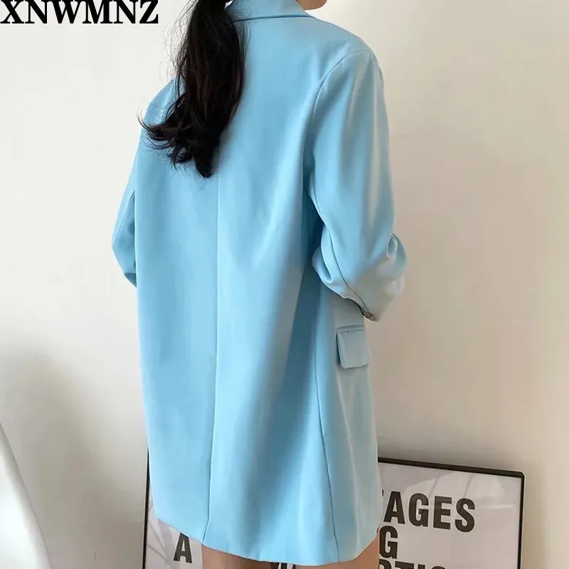 Kvinnor Blazer Formell S Lady Office Arbete Passar Fickor Jackor Coat Slim Light Blue Femme Plus Storlek 210520