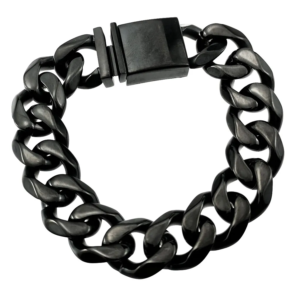 Bracelet pour hommes en acier inoxydable 316L, chaîne cubaine, bijoux de couleur noire, largeur de la chaîne: 9 ~ 16mm