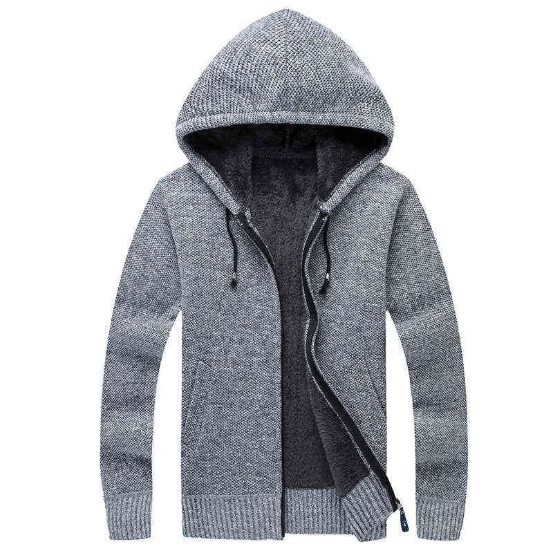 Hombres de invierno Sweatercoat con capucha Cardigan para hombre Chaqueta de terciopelo grueso Casual Suéter de punto para hombre Cardigan Suéter de invierno Hombre Ropa 211221