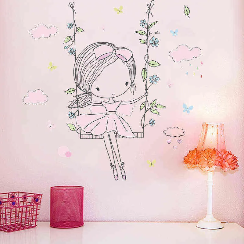 Маленькая девочка, размахивая наклейки на стену Детская спальня крыльцо детский сад стены украшения стены наклейки самоклеящиеся 211124