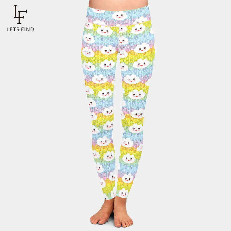 LETSFIND 3D Kawaii Interesante Nubes Imprimir Mujeres Pantalones de Invierno Moda Cintura Alta Tallas Grandes Fitness Elástico Leggings Completos 211117