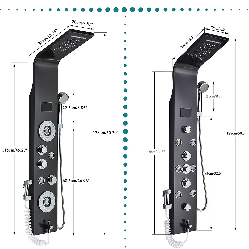 Colonne de douche de salle de bain dorée Colonne LED Rain cascade de douche de douche noire Affichage de température numérique Bidet Spa Gun Spa Jets7584579