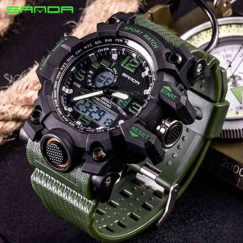 Sanda marca superior relógio esportivo militar masculino estilo g relógio digital masculino relógios de pulso de quartzo 30m à prova d' água relogio masculi216p