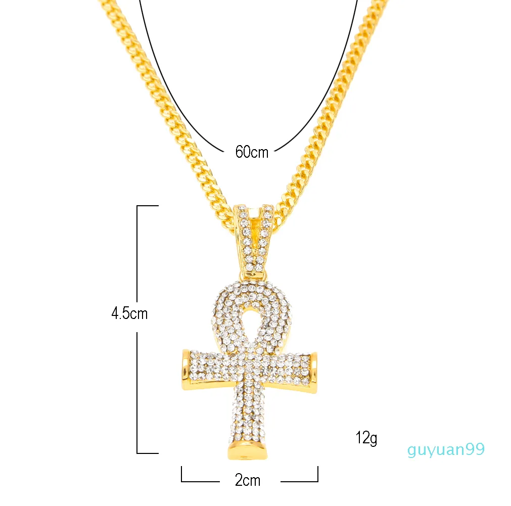 Pendentif croix en strass égyptien Ankh, clé de vie, avec pendentif en rubis rouge, ensemble de colliers pour hommes, bijoux Hip Hop 339I