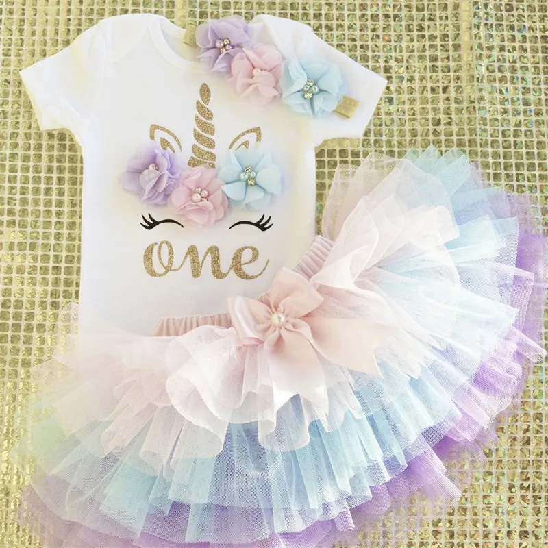 Enfant en bas âge bébé fille It039s mon premier 1er anniversaire Tulle Tutu robe tenues été licorne fête infantile vêtements petit bébé vêtements7759167