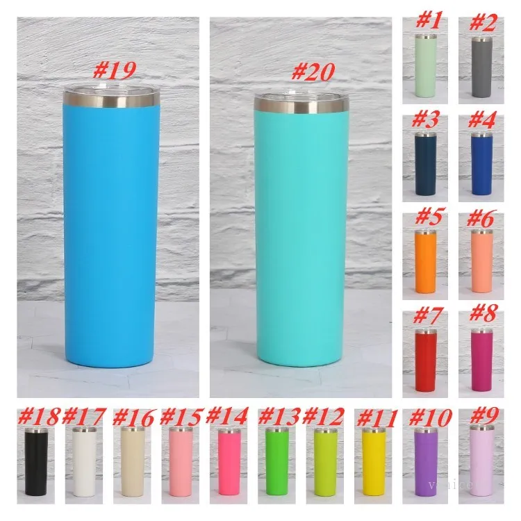 20oz Skinny Tumblers stainless steel straight cup cross border bright mouth spray plastic car Cup vacuum insulation Cups By Sea T2I52231