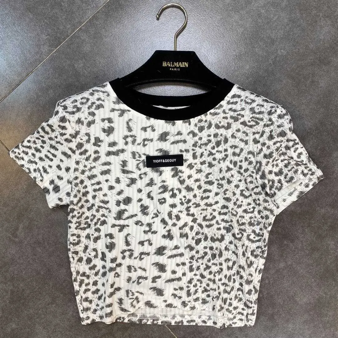 FAOP Verão Design Manga Curta O Pescoço Leopardo Slim Camiseta Mulheres Top Moda GB332 210709