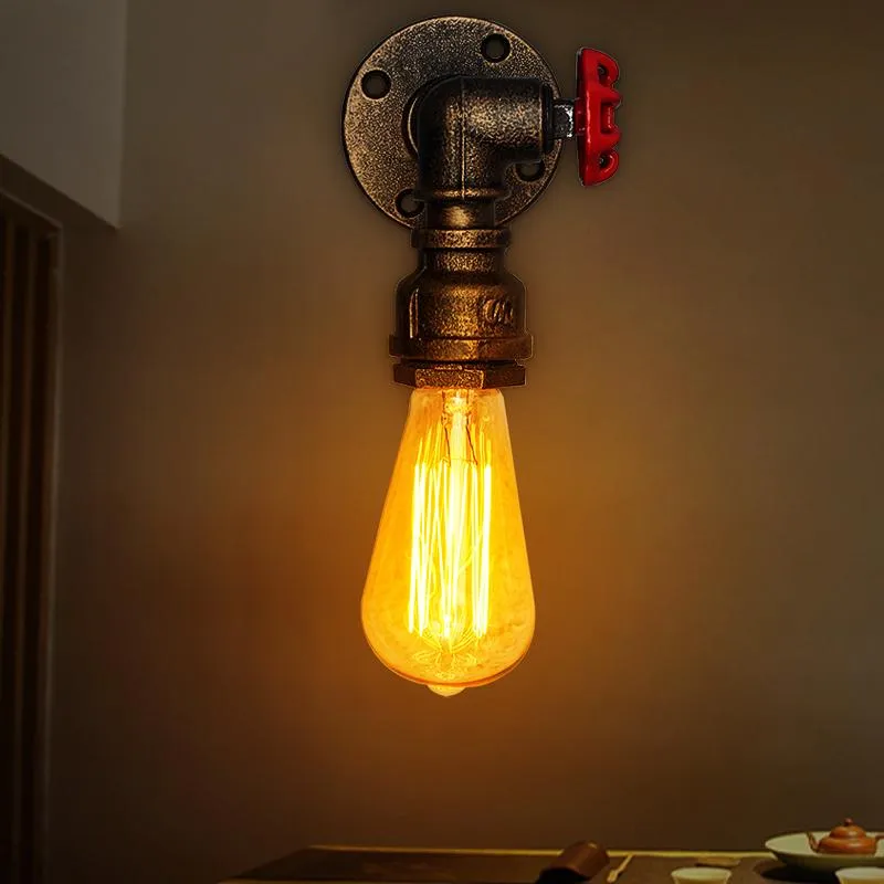 مصابيح الجدار E27 خمر ماء أنبوب مصباح الصنبور البخار بانك دور علوي صناعي الحديد الصدأ الرجعية شريط المنزل الإضاءة الإضاءة 3498