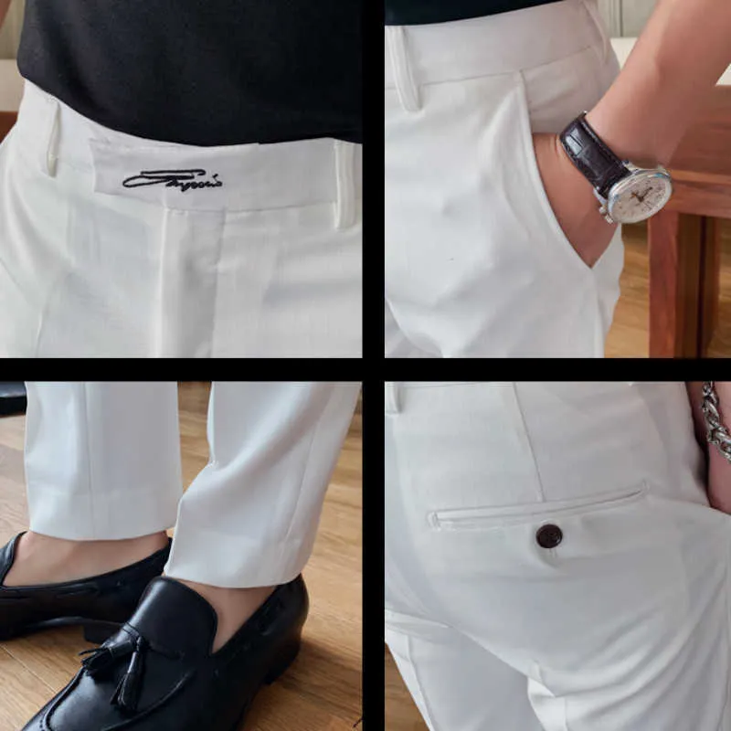 Haftowane męska sukienka biznesowa spodnie Koreański styl Slim Fit Office Społeczne Spodnie Dorywczo Spodnie Streetwear Black White 210527