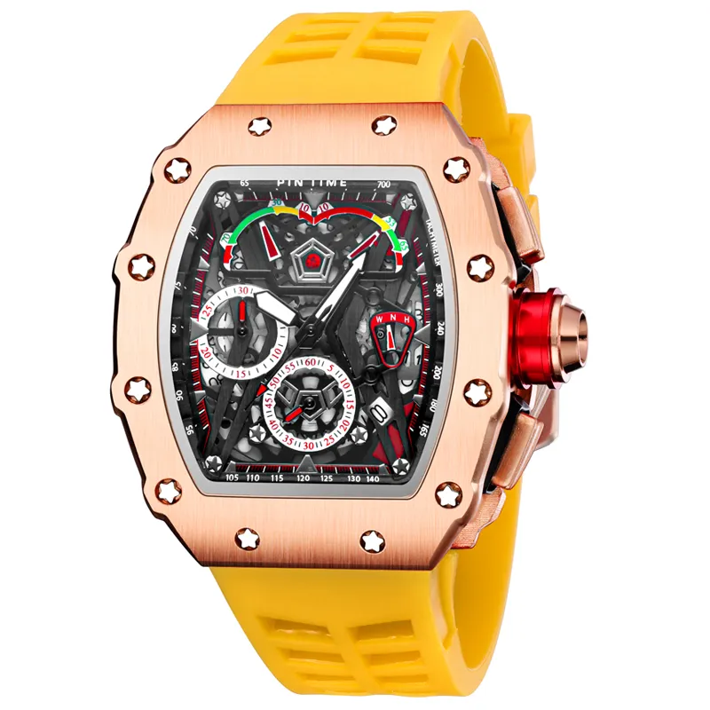 PINTIME спортивные часы с большим циферблатом мужские хронограф кварцевые военные мужские часы лучший бренд класса люкс золотые часы хип-хоп Reloj Relogio Montre2809